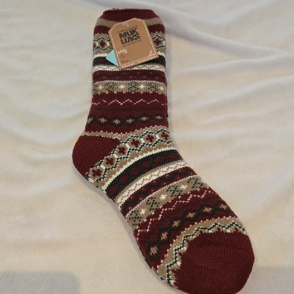 Muk Luks Red and Green Casual Socks with Cozy Fair Isle Pattern